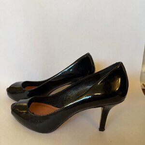 Vince Camuto Black Patent Leather Peep Toe Pumps